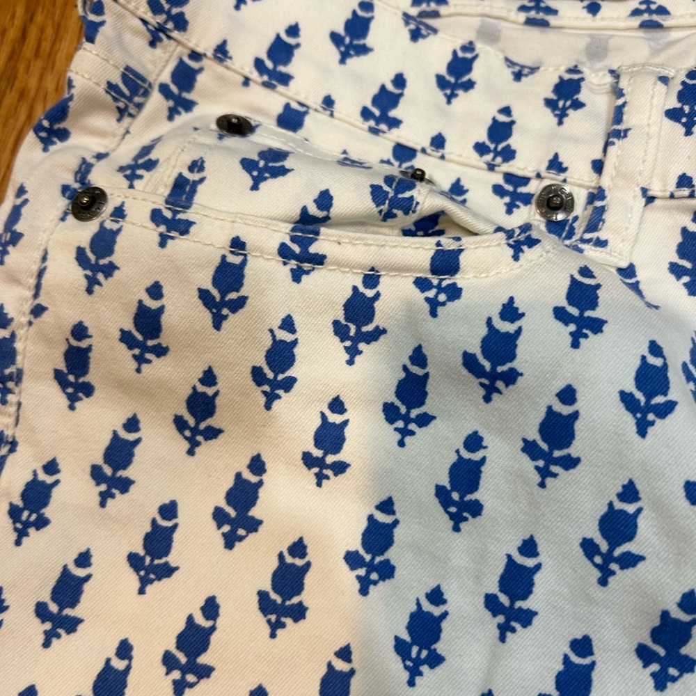 J.Crew toothpick ankle white pants with blue flower pattern - Picture 8 of 13
